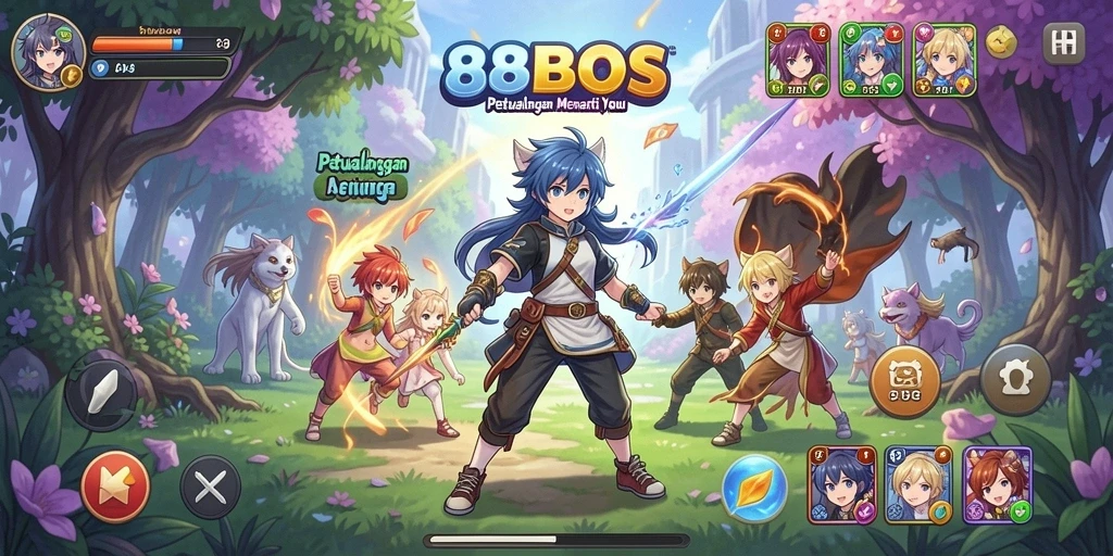 Tampilan gameplay mengasyikkan dengan karakter anime yang beraksi.