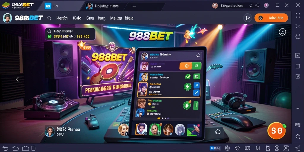 Tampilan gameplay 988BET dengan iringan musik yang menggembirakan.