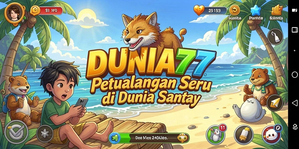 Tampilan gameplay menarik di DUNIA77 yang penuh warna.