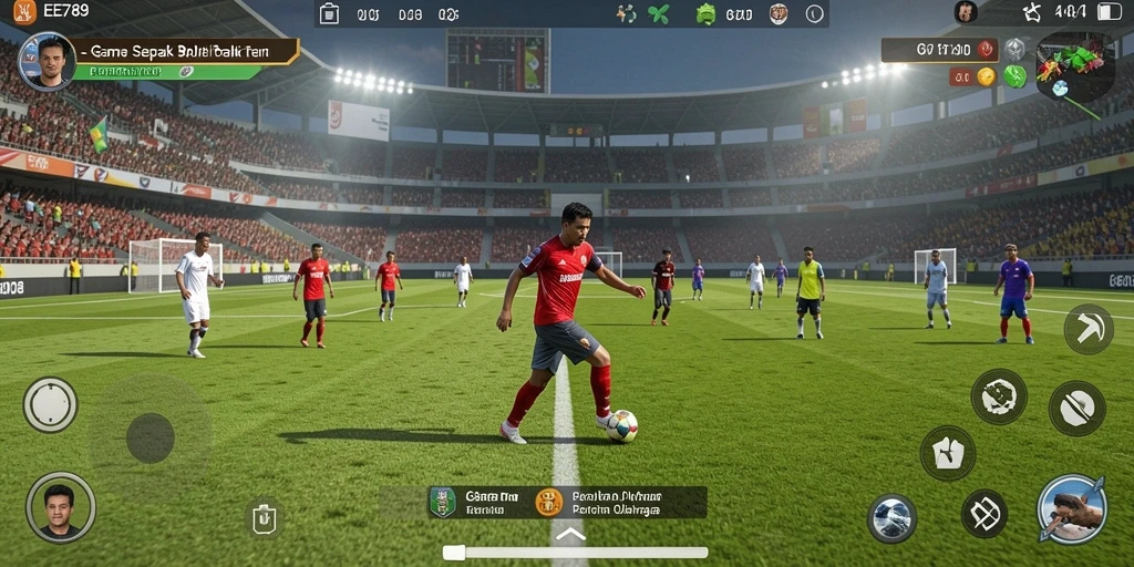 Screenshot gameplay EE789 menampilkan aksi sepak bola yang seru dan grafis mengesankan.