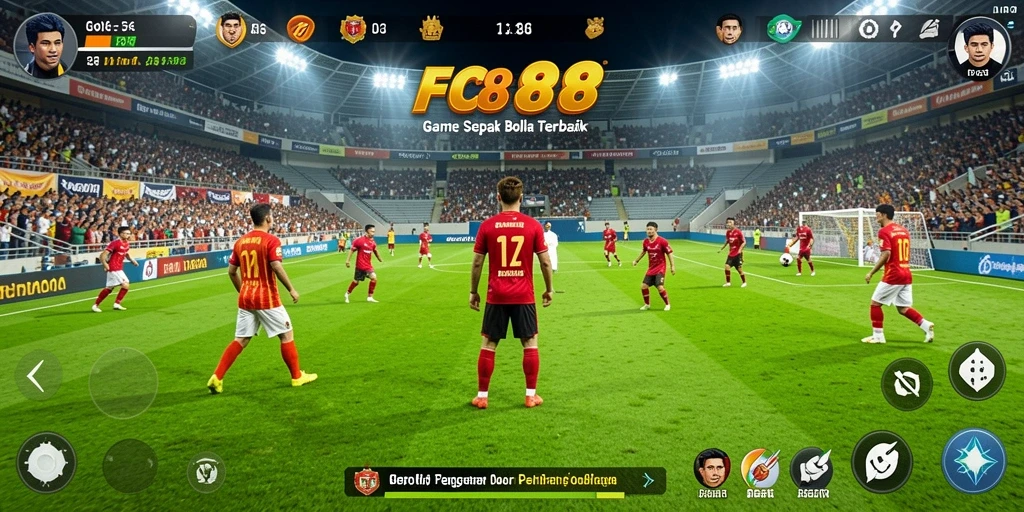 Tangkapan layar gameplay FC888 yang penuh aksi dalam pertandingan sepak bola.