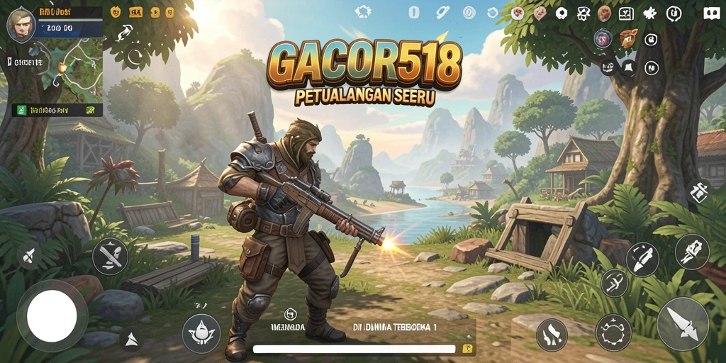 Screenshot gameplay GACOR518 menampilkan petualangan di dunia terbuka yang luas.