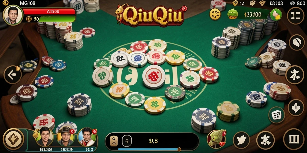 Screenshot gameplay MG108 yang menampilkan aksi seru permainan QiuQiu.