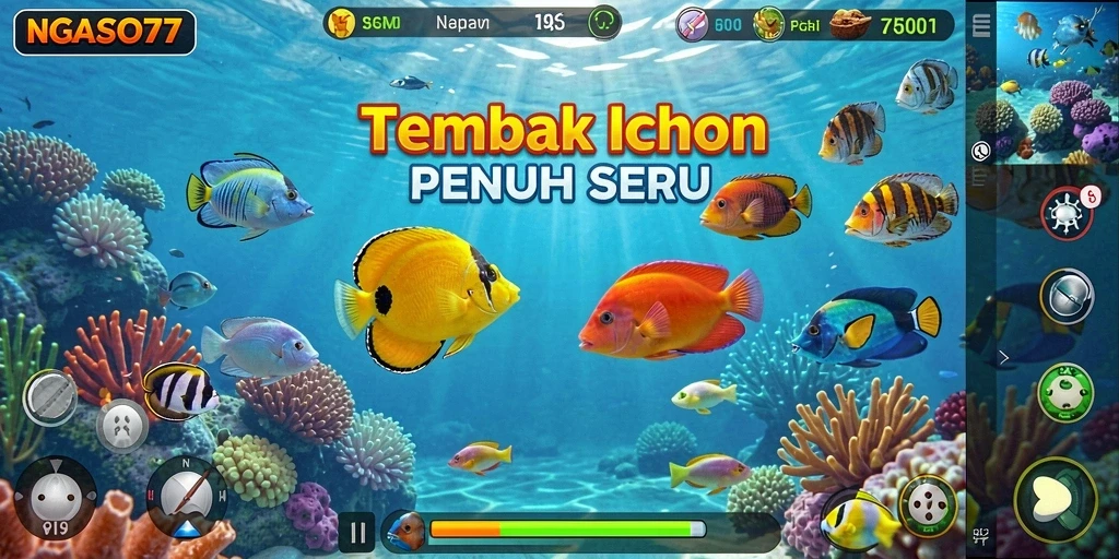 Tampilan gameplay seru dalam NGASO77 saat menembak ikan.