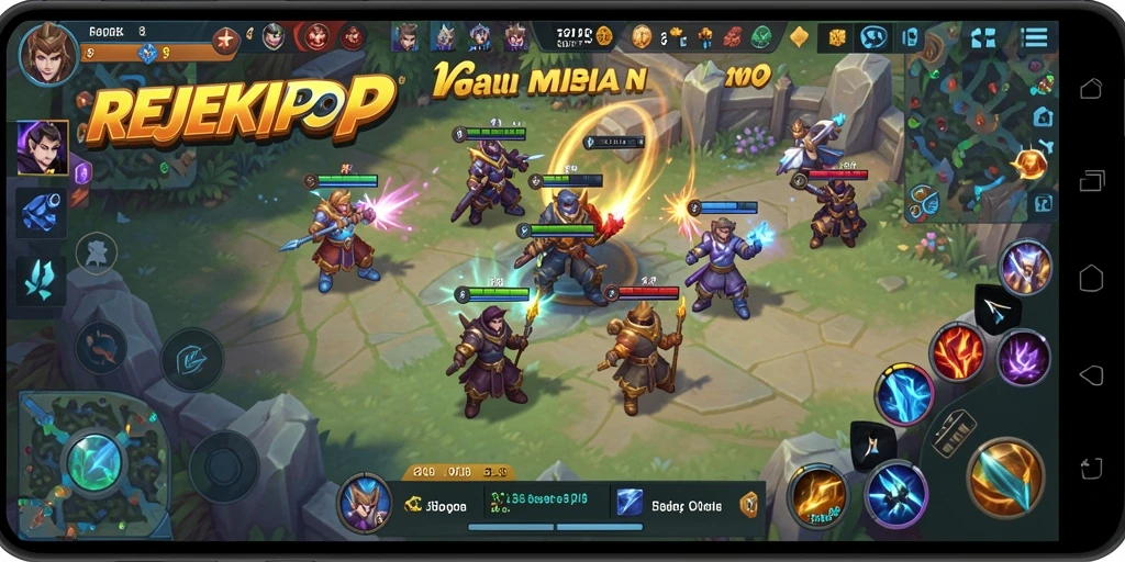 Tampilan seru gameplay dalam REJEKIPOP yang menampilkan karakter bertarung.