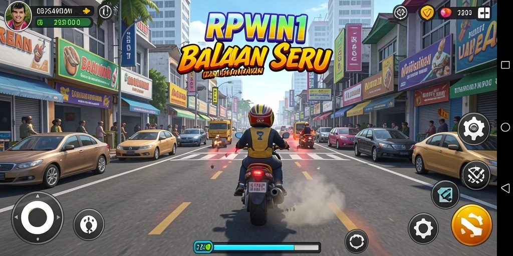 Gameplay RPWIN1 menampilkan balapan cepat dan mobil berkualitas tinggi.